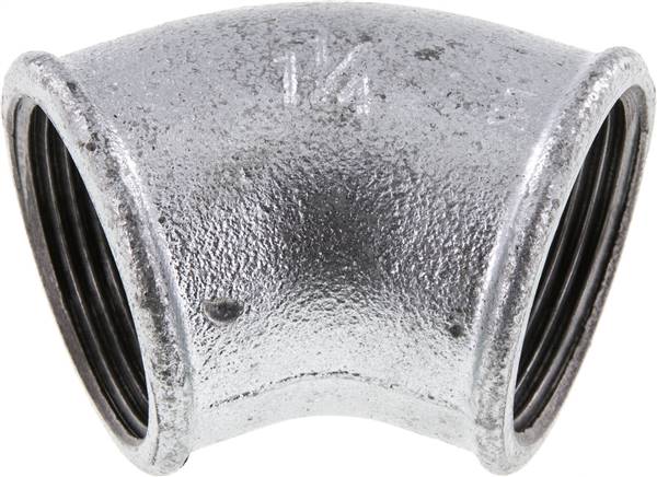 45°-Winkel Rp 1-1/4" (IG), Temperguss verzinkt