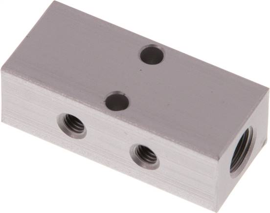 Verteilerleiste 2 x G 1/8"-4 x M 5, Aluminium eloxiert, doppelseitig