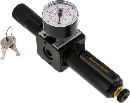 MULTIFIX Filterregler, abschließbar, G 1/4", 0,5 - 16bar, Baureihe 1, Metallbehälter