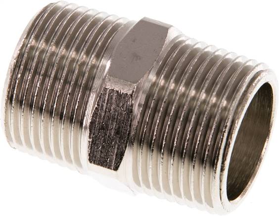 Doppelnippel R 3/4"-R 3/4", Messing vernickelt