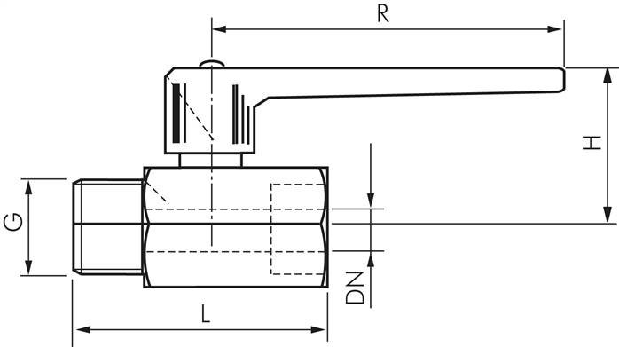 Minikugelhahn langer Griff, G 1/8" Innengewinde / Außengewinde, PN 15