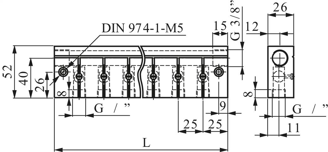 Verteilerleiste m. Kugelhähnen 2 x G 3/8"-6 x G 1/4"