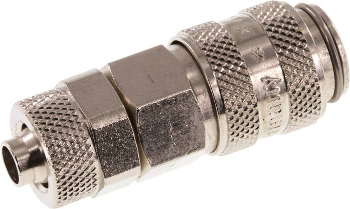 Schnellkupplung (NW5) 8x6mm Schlauch, Messing vernickelt, für Stecker beidseitig absperrend