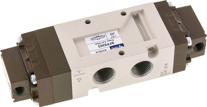 5/3-Wege Pneumatikventil, G 3/8" (Pilot G 1/8"), Mittelstellung geschlossen