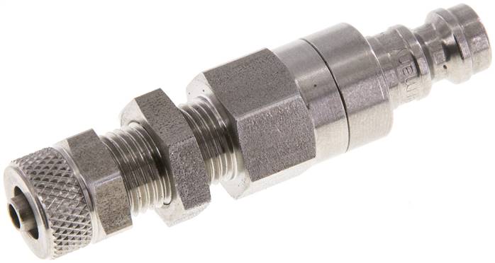 Schott-Kupplungsstecker (NW5) 6x4mm Schlauch, Edelstahl, beidseitig absperrend