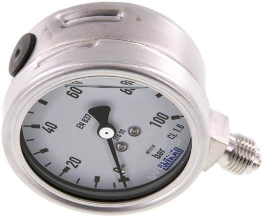 Chemie-Glycerin-Manometer senkrecht, 63mm, 0 - 100 bar