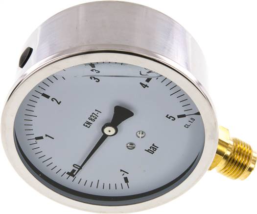 Glycerin-Manometer senkrecht (CrNi/Ms),100mm, -1 bis 5 bar -Eco-Line