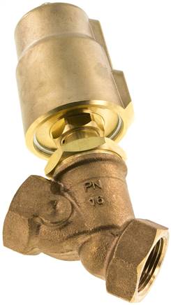 Schrägsitzventil Messing, G 1", geschlossen, Spindelabdichtung aus PTFE