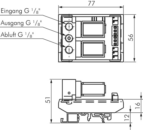 Proportionaldruckregler G 1/8",0 - 10 bar,4 - 20 mA, für DIN-Schiene, 4-20 mA