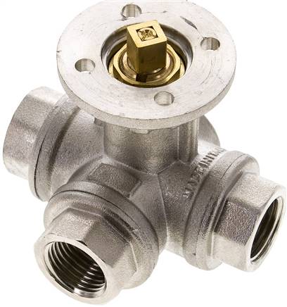 3-Wege-Kugelhahn, Direktmontageflansch G 1/2", T-Bohrung, Messing