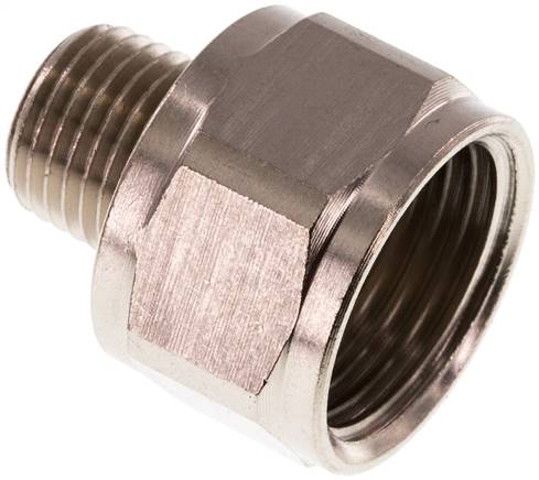 Reduziernippel R 1/4"(AG)-Rp 1/2"(IG), Messing vernickelt