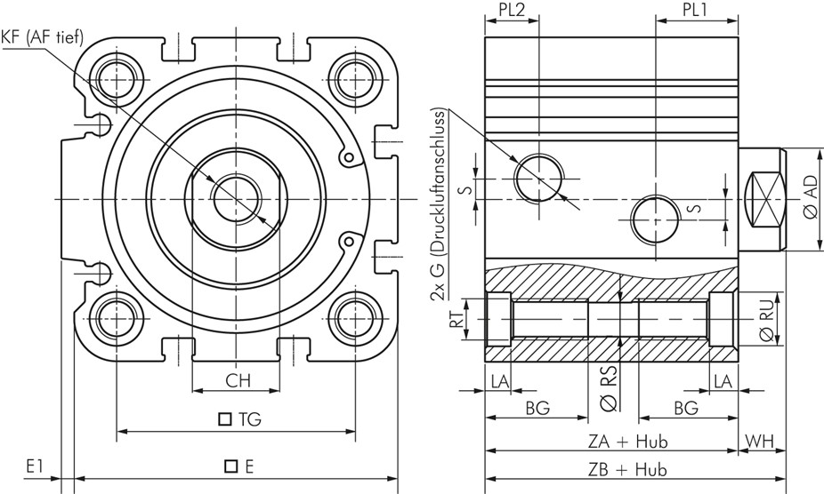 SFS 40/30 ISO 21287-Zylinder, doppeltw., Kolben 40mm, Hub 30mm