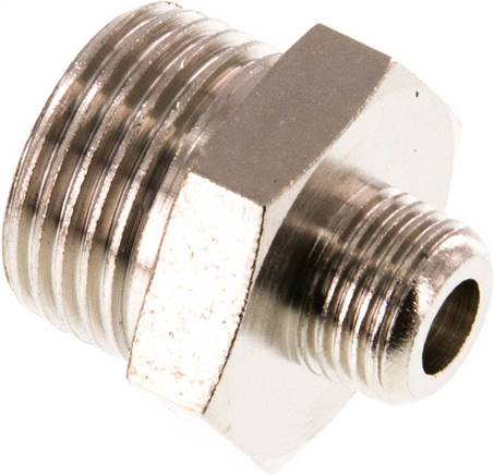 Doppelnippel G 3/8"-G 1/8", Messing vernickelt