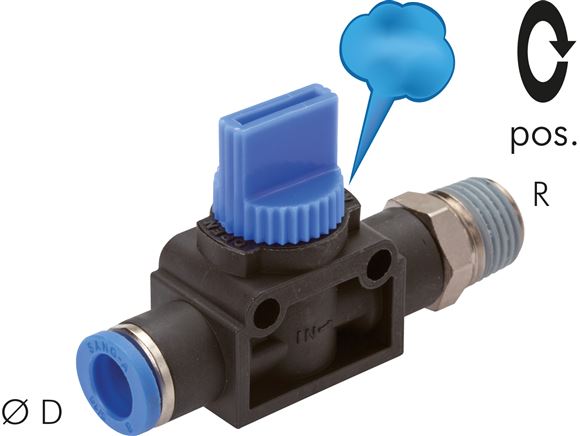 3/2-Wege-Absperrventil R 3/8"-12mm, Gewindeseite entlüftend