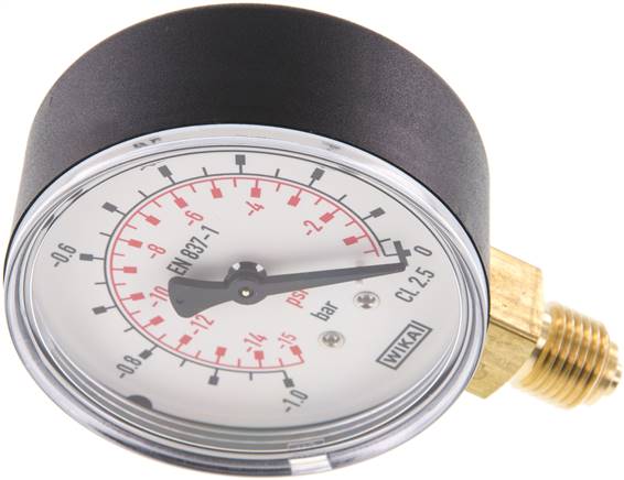 Manometer senkrecht (KU/Ms), 63mm, -1 bis 0 bar, G 1/4"