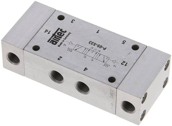 5/3-Wege Pneumatikventil, G 1/8", Mittelstellung entlüftet