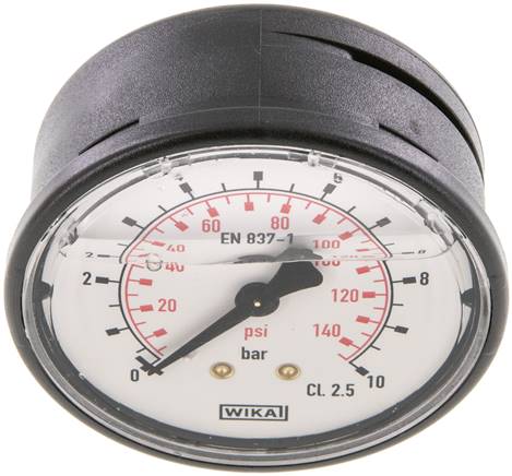 Glycerin-Manometer waagerecht (KU/Ms), 63mm, 0 - 10 bar