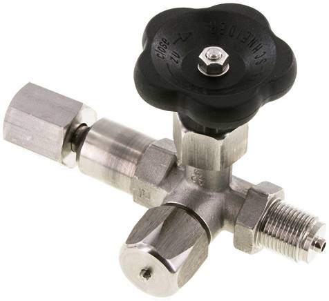 Manometer-Absperrventil G 1/2" Drehbare Muffe - Zapfen mit Schaft für Messgeräte, Messgerätanschluss 1/2" IG, Edelstahl