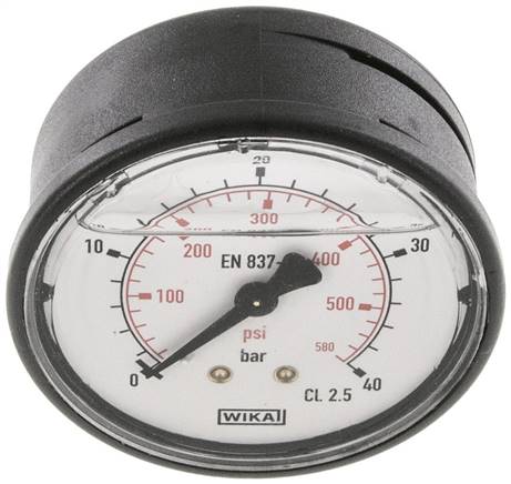 Glycerin-Manometer waagerecht (KU/Ms), 63mm, 0 - 40 bar