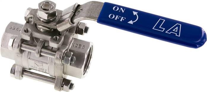 3-teiliger Edelstahl-Kugelhahn, G 1", 0 bis 63bar