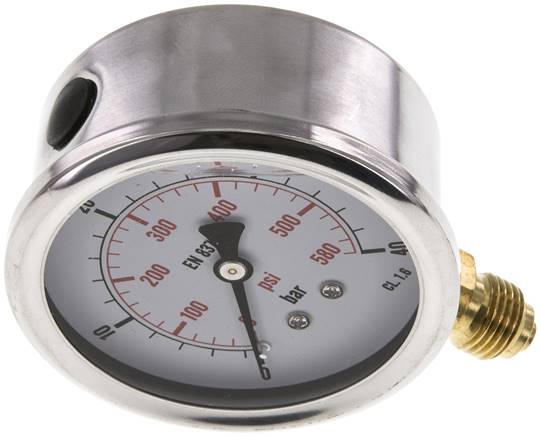 Glycerin-Manometer senkrecht (CrNi/Ms), 63mm, 0 - 40 bar -Eco-Line