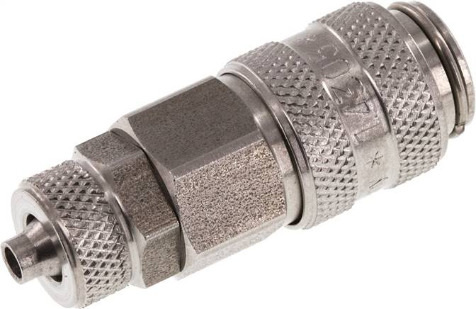 Schnellkupplung (NW5) 6x4mm Schlauch, Edelstahl, für Stecker beidseitig absperrend