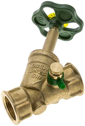 Schrägsitz-Absperrventil, Rp 1", PN 10, Messing, DVGW, mit Entleerung