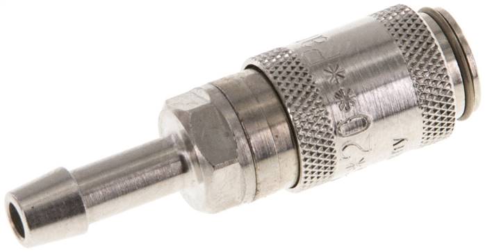 Schnellkupplung (NW2,7) 4mm Schlauch, Messing vernickelt, für Stecker beidseitig absperrend