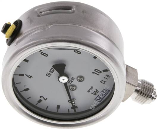 Chemie-Glycerin-Manometer senkrecht, 63mm, 0 - 10 bar