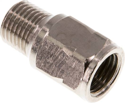 Mini-Rückschlagventil R/Rp 1/4" (AG/IG), Messing vernickelt, Dichtung FKM