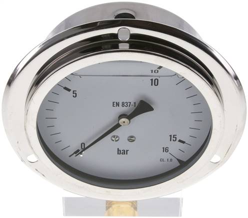 Glycerin-Einbaumanometer,Frontring, 100mm, 0 - 16 bar -Eco-Line