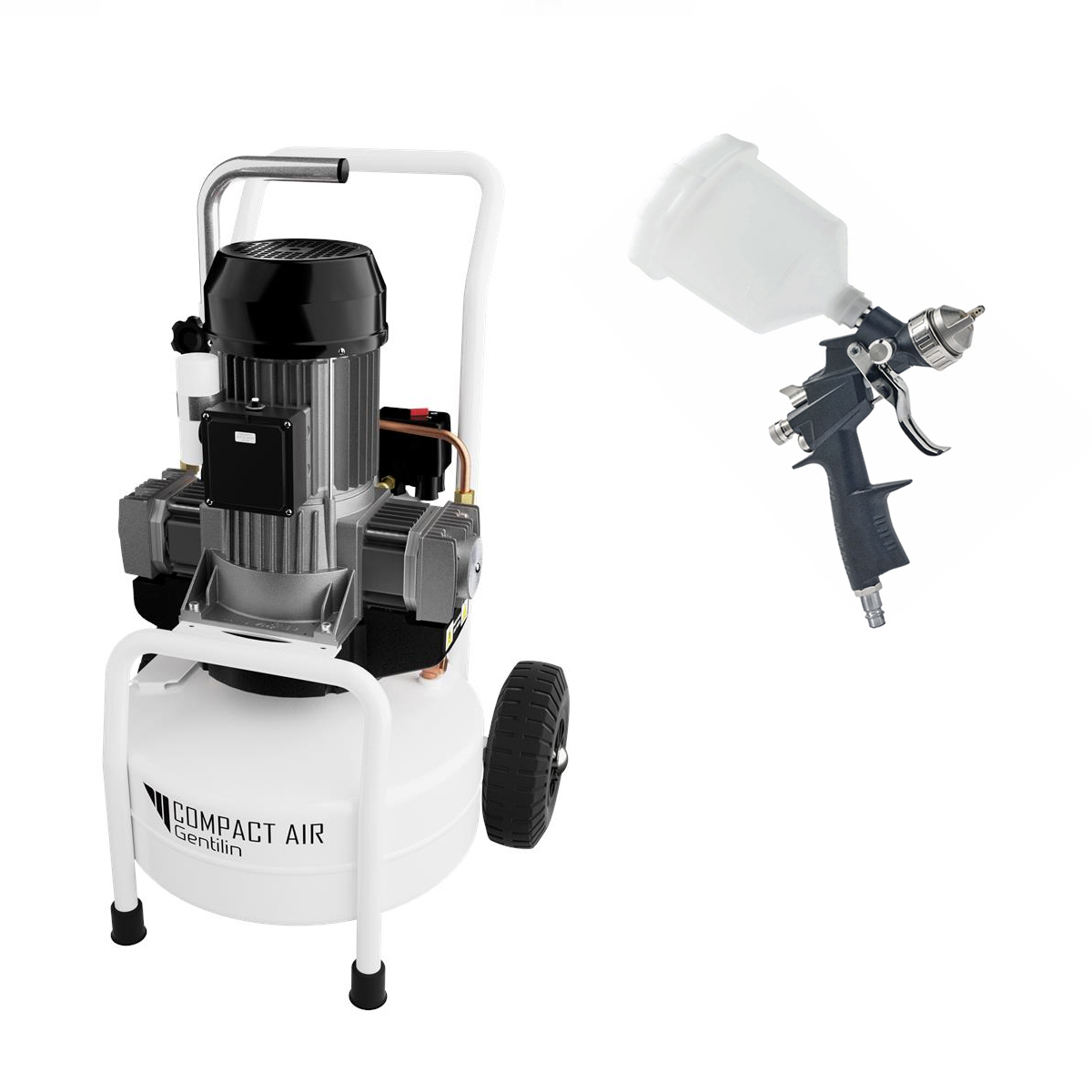 AKTION LACKIERER-SET: Gentilin ölfreier Kompressor CSK330/24 – Der leise Dauerläufer & Farbspritzpistole