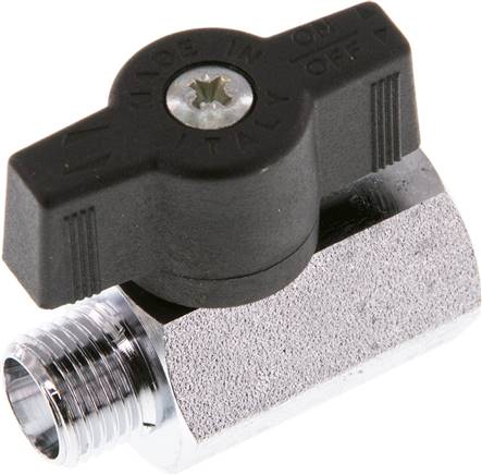 Messing-Minikugelhahn G 1/4" Innengewinde / Außengewinde, PN 15, Flügelgriff