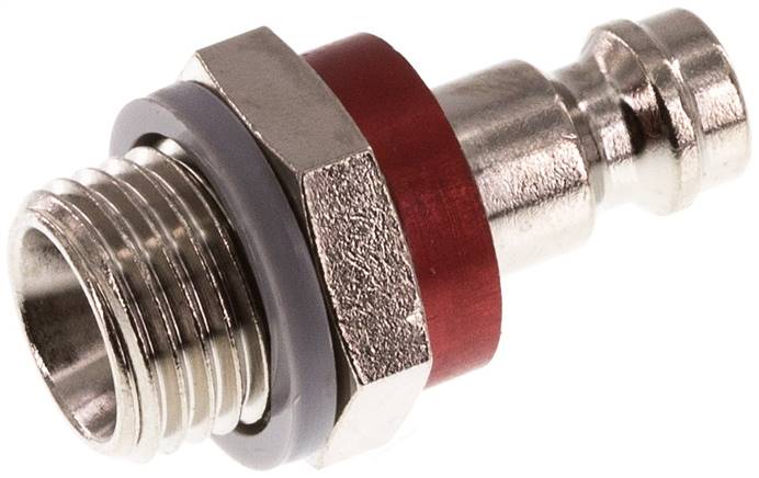 Kupplungsstecker (NW5) G 1/4"(AG), Messing vernickelt, rot