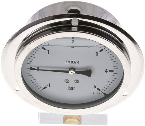 Glycerin-Einbaumanometer,Frontring, 100mm, -1 bis 5 bar -Eco-Line