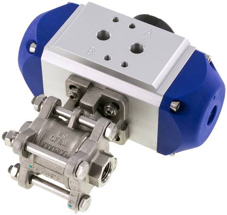 Pneumat. Edelstahl-Kugelhahn, G 1/4", Feder-öffnend