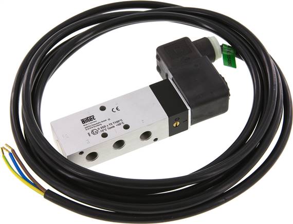 5/2-Wege Magnetventil, G 1/8", Feder, 24 V= (ATEX), NW 6, mit 3m Kabel