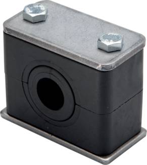 Rohrschelle (Elastomereinsatz) 26,9mm, Baugröße 6, leichte Baureihe, mit Anschweißplatte & Deckplatte