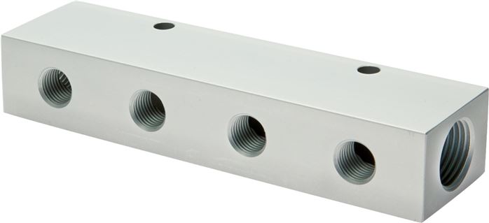 Verteilerleiste 2 x G 1/4"-4 x G 1/8", Aluminium eloxiert