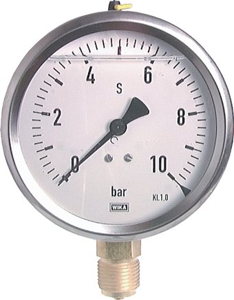 Glycerin-Manometer senkrecht (CrNi/Ms),100mm, 0 - 16 bar