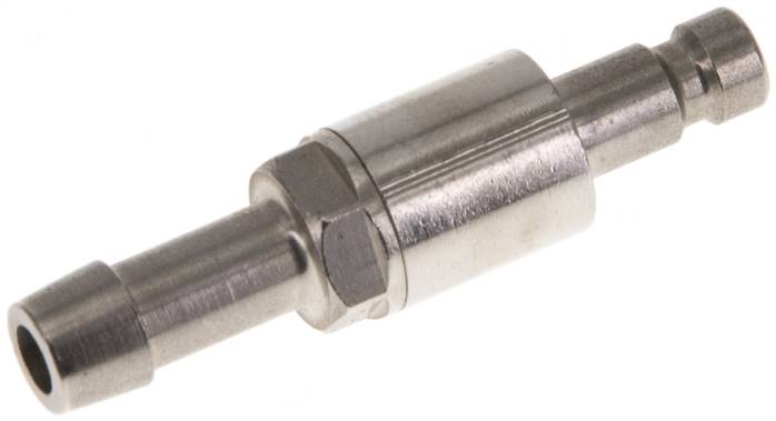 Kupplungsstecker (NW2,7) 5mm Schlauch, Messing vernickelt, beidseitig absperrend, D= 5 mm-V