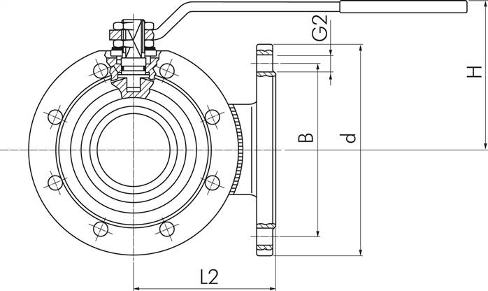 3-Wege-Flanschkugelhahn, Stahl, DN40-PN16 (DIN), L-Bohrung
