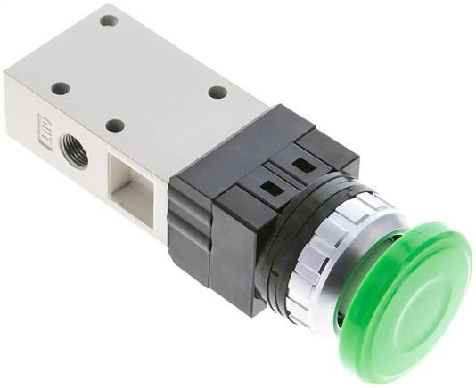 3/2-Wege Ventil G 1/8", Pilztaster grün