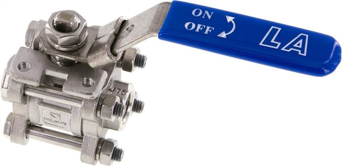 3-teiliger Edelstahl-Kugelhahn, G 1/4", 0 bis 63bar