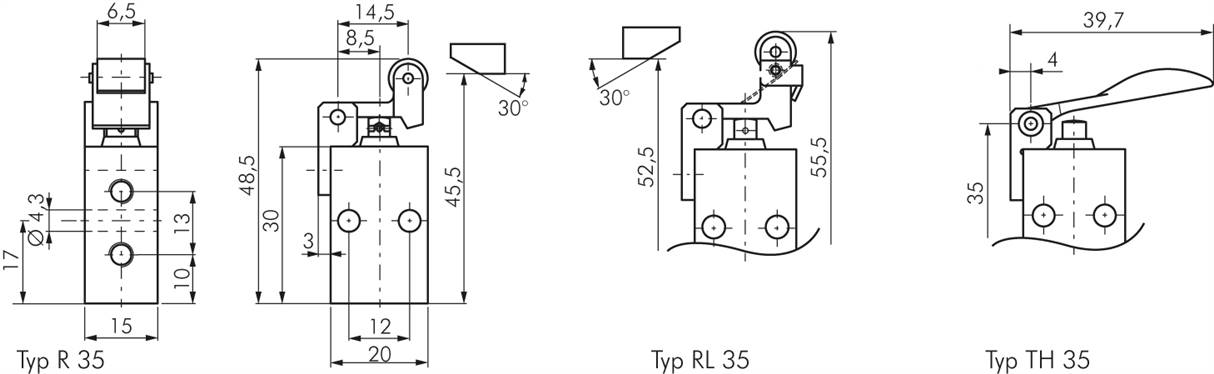 3/2-Wege (NC) Ventil mit Leerrücklaufrolle, M 5