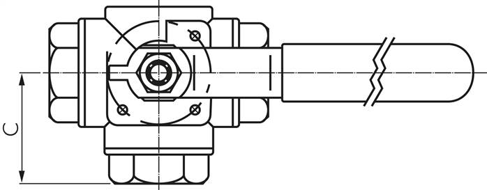 3-Wege Kugelhahn, Edelstahl, T-Bohrung, G 1/4", 0 bis 63bar