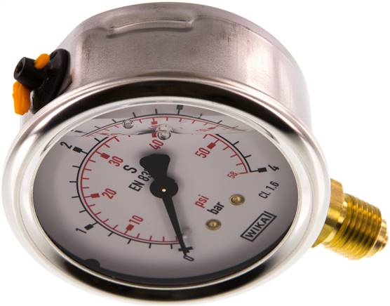 Glycerin-Manometer senkrecht (CrNi/Ms), 63mm, 0 - 4 bar