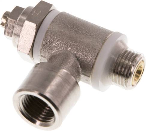 Drosselrückschlagventil G 1/8", abluftregelnd (B), Messing, Schlitzschraube und Kontermutter