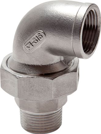 Winkel-Verschraubung flach dichtend Rp/R 1-1/2"(IG/AG), Edelstahl