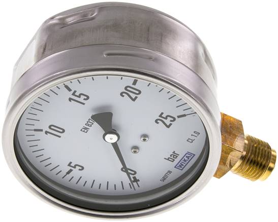 Manometer senkrecht (CrNi/Ms), 100mm, 0 - 25 bar